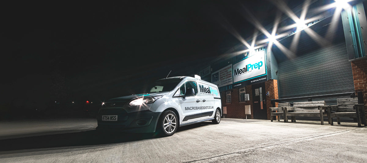 Macro Based Diet local delivery outside our Middlesbrough kitchen at night.