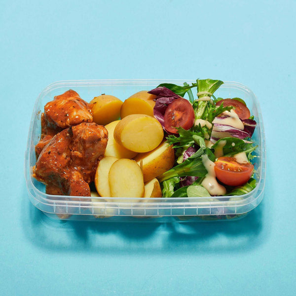 Fresh Chicken Tikka With Boiled Potatoes, healthy meal prep for weight loss and muscle gain by Macro Based Diet.