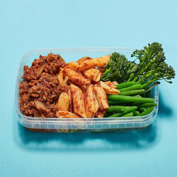 Fresh Vegan Bolognese Tomato Pasta, healthy meal prep for weight loss and muscle gain by Macro Based Diet.