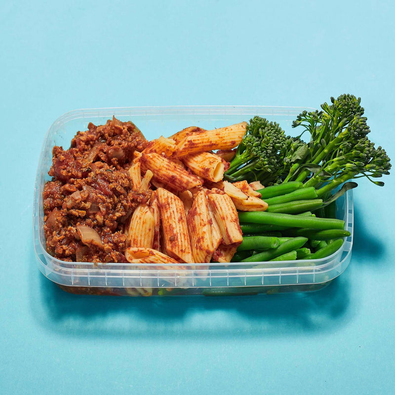 Fresh Vegan Bolognese Tomato Pasta, healthy meal prep for weight loss and muscle gain by Macro Based Diet.